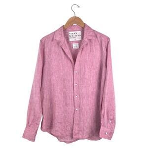 Frank & Eileen EILEEN Pink Linen Button Down Shirt Large Italian Fabric Coastal